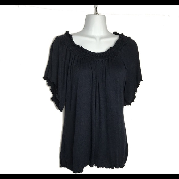 Nation Navy Slub Smocked Elbow Sleeves Top XS - Picture 4 of 7